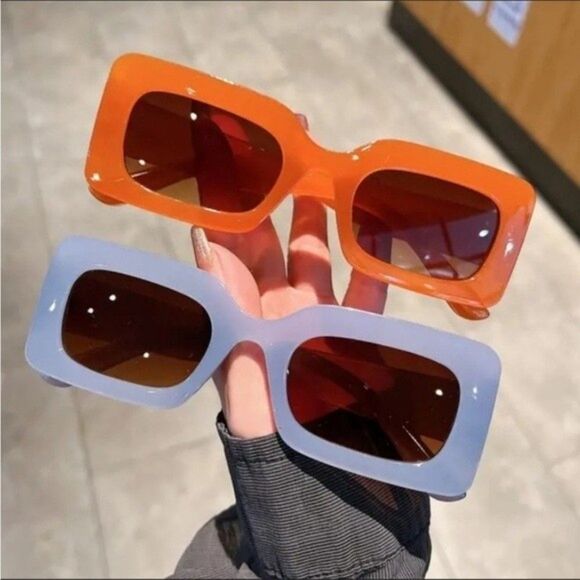 Orange Rectangular Sunglasses Y2K Retro - Picture 2 of 3